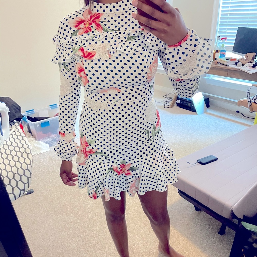 White floral mini dress